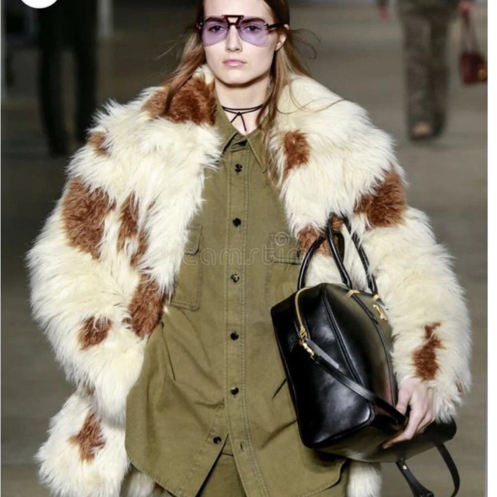 Zadig & Voltaire Women's Faux Fur Coat Long Sleeve White/Brown Size M NWOT